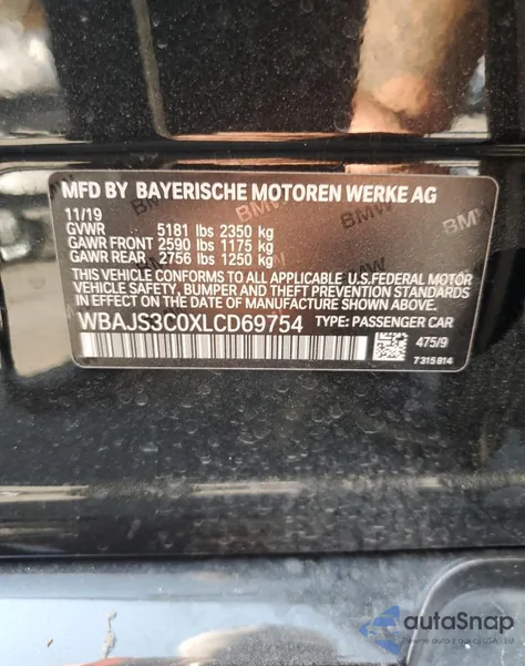 2020 BMW 540 Xi z USA, uszkodzony, nr VIN WBAJS3C0XLCD69754
